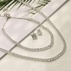Dainty Tennis Necklace & Bracelet Set | Silver Plated CZ